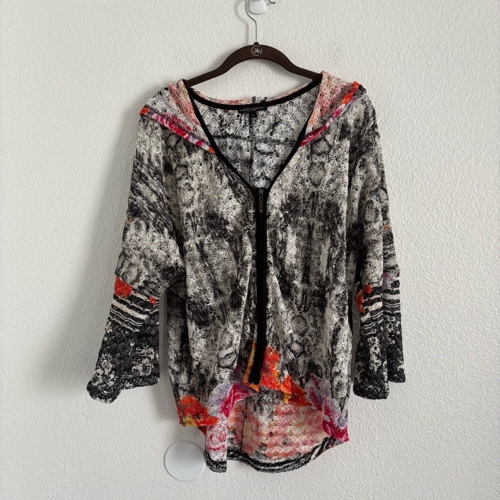 Alberto Makali Women's Size Large Multicolor Hooded Zip Up Knit Cardigan
